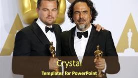  Presentation with hollywood - Colorful PPT theme enhanced with leonardo-dicaprio-and-alejandro-gonzalez backdrop and a tawny brown colored foreground