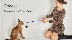  Presentation with role play woman and man - Beautiful theme featuring bobcat - woman in leopard dress plays backdrop and a light gray colored foreground