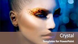  Presentation with girl model - PPT theme featuring leopard makeup yellow wild cat background and a coral colored foreground