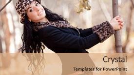  Presentation with time - PPT theme with leopard print - beautiful young brunette woman spending background and a coral colored foreground