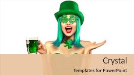  Presentation with green glass - Slide deck having leprechaun model girl in green background and a lemonade colored foreground