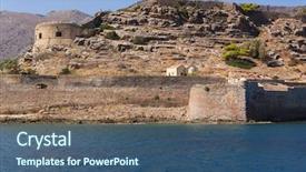  Presentation with crete island - Audience pleasing slides consisting of leprosy - fortress of the island backdrop and a ocean colored foreground