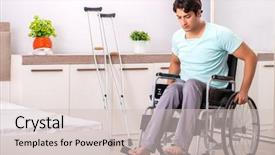  Presentation with design disabled kids - Audience pleasing slides consisting of rehabilitating housing - young handsome disabled man recovering backdrop and a lemonade colored foreground