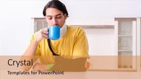  Presentation with car accident - Colorful slide set enhanced with young man after car accident backdrop and a gold colored foreground