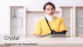  Presentation with car accident - Cool new slide deck with young man after car accident backdrop and a lemonade colored foreground