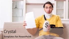  Presentation with car accident - Amazing slide set having sling bag - young man after car accident backdrop and a coral colored foreground