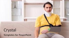  Presentation with car accident - Slide set with young man after car accident background and a soft green colored foreground