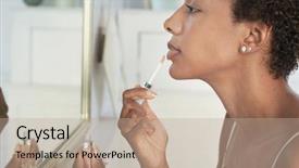  Presentation with mirror - Beautiful PPT theme featuring closeup of an african american woman applying lip gloss in mirror at home backdrop and a coral colored foreground
