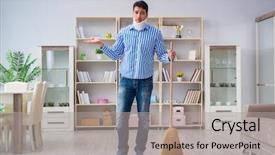  Presentation with housekeeping - Amazing presentation theme having man with neck unjury cleaning backdrop and a light gray colored foreground