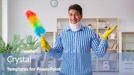  Presentation with housekeeping - Slide deck with man with neck unjury cleaning background and a teal colored foreground