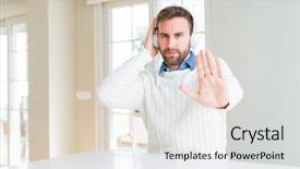  Presentation with music headphones - PPT theme with les danger de la maison - handsome man wearing headphones background and a light gray colored foreground