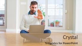  Presentation with hand shake computer - Slides enhanced with les danger de la maison - handsome man wearing working using background and a coral colored foreground