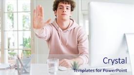  Presentation with computer - Cool new presentation with les danger de la maison - young student man using computer backdrop and a sky blue colored foreground