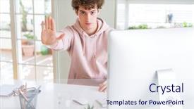  Presentation with young college student diagnosis of chlamydia - Audience pleasing PPT theme consisting of les danger de la maison - young student man using computer backdrop and a sky blue colored foreground