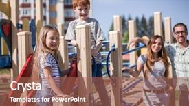  Presentation with play children - PPT theme featuring les danger de la maison pour l enfants - children play with their parents background and a violet colored foreground