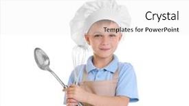  Presentation with personal chef - PPT theme consisting of les danger de la maison pour l enfants - little boy in chef hat background and a white colored foreground