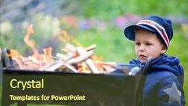  Presentation with campfire - Presentation theme with camp fire bbq fire - boy looking to old style background and a tawny brown colored foreground