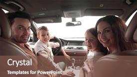  Presentation with car - Beautiful slides featuring safe travel - cheerful family sitting backdrop and a violet colored foreground