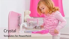  Presentation with baby girl - PPT theme featuring playing girl in her kitchen background and a lemonade colored foreground