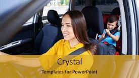 Presentation with car seat - Amazing PPT layouts having helm - wide shot of female driving backdrop and a gold colored foreground