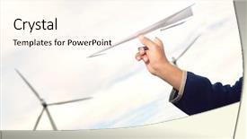  Presentation with paper boat children play - PPT theme having les energie eolienne - boys hand throwing paper plane background and a cream colored foreground