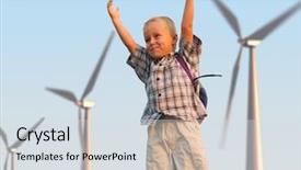 Presentation with childhood - Amazing PPT theme having les energie eolienne - happy childhood backdrop and a sky blue colored foreground
