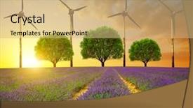  Presentation with offshore wind turbine installation - PPT theme having les energie eolienne - lavender fields with trees background and a coral colored foreground