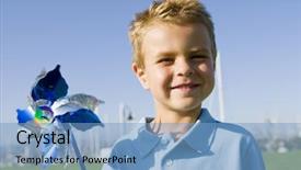  Presentation with pinwheel - Presentation theme having les energie eolienne - little boy blowing background and a light blue colored foreground