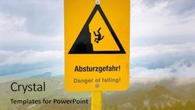  Presentation with climbing to top of mountain - Presentation theme with les symbole de dangereux - warning sign on the top background and a gold colored foreground