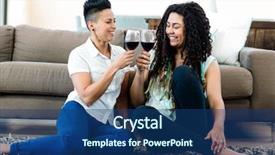  Presentation with toasting - Presentation theme having lesbian couple sitting on rug and toasting wine glasses background and a ocean colored foreground