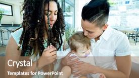  Presentation with baby sitting - Colorful slide deck enhanced with lesbian couple sitting with their backdrop and a  colored foreground