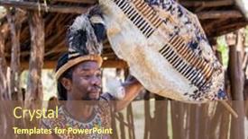  Presentation with shield - Colorful presentation theme enhanced with lesedi-cultural-village-south-africa backdrop and a violet colored foreground