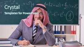  Presentation with buku bahasa arab - Presentation design with lesson arabic - arab teacher wearing suit background and a  colored foreground