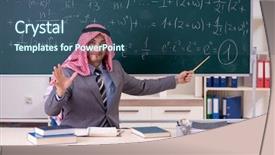  Presentation with arab countries - Slides having lesson arabic - arab teacher wearing suit background and a ocean colored foreground