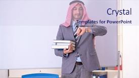  Presentation with teacher - Presentation design consisting of lesson arabic - young handsome arab teacher wearing background and a sky blue colored foreground