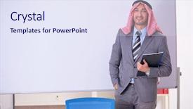  Presentation with bahasa arab - Beautiful PPT theme featuring lesson arabic - young handsome arab teacher wearing backdrop and a sky blue colored foreground