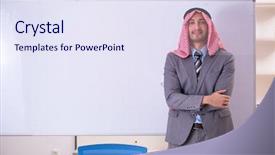  Presentation with bahasa arab - Slide set featuring lesson arabic - young handsome arab teacher wearing background and a sky blue colored foreground