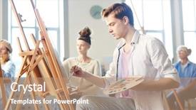  Presentation with student - PPT theme featuring lesson in school of art background and a coral colored foreground