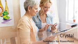  Presentation with school technology - PPT theme enhanced with lesson online - creativity painting technology and people background and a  colored foreground