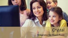  Presentation with elementary school technology - Theme having lesson online - education elementary school learning technology background and a  colored foreground