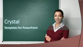  Presentation with teacher negotiations - Audience pleasing presentation consisting of lessons cross - beautiful young teacher near blackboard backdrop and a  colored foreground