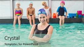  Presentation with world class manufacturing - PPT theme with lessons cross - cute swimming class watching background and a mint green colored foreground