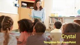  Presentation with elementary school career day and technology and black female teacher - Theme having lessons cross - elementary school kids listen background and a  colored foreground