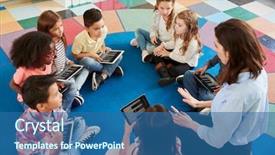  Presentation with elementary school career day and technology and black female teacher - Audience pleasing slides consisting of lessons cross - teacher and kids backdrop and a ocean colored foreground