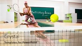  Presentation with female sport - PPT theme enhanced with let-s-stay-home-quarantine background and a soft green colored foreground