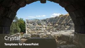  Presentation with ancient village - Theme featuring letoon-ancient-city-theater-entrance background and a dark gray colored foreground