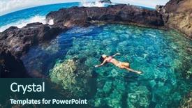  Presentation with floating - Presentation theme featuring attractive young woman floating in beautiful ethereal natural pool background and a ocean colored foreground