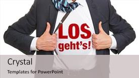  Presentation with new beginning - Slide set consisting of motivation for change and new beginning in german los geht's let's go on a shirt background and a light gray colored foreground