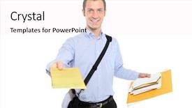  Presentation with mail - Beautiful presentation design featuring letter envelope - postman delivering mail isolated backdrop and a white colored foreground