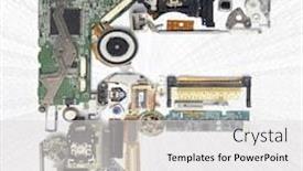  Presentation with old letter - PPT layouts featuring letter f made up from old electronic parts background and a light gray colored foreground